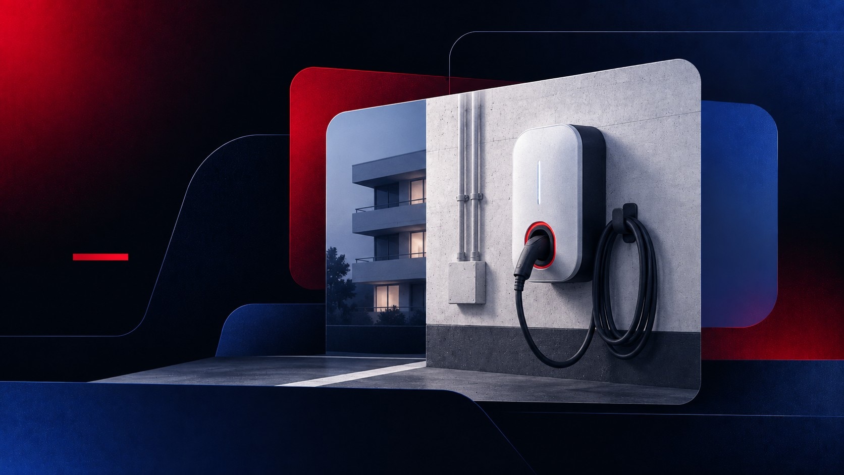 Places de parking souterrain d'une copropriété équipées de bornes de recharge murales pour véhicules électriques