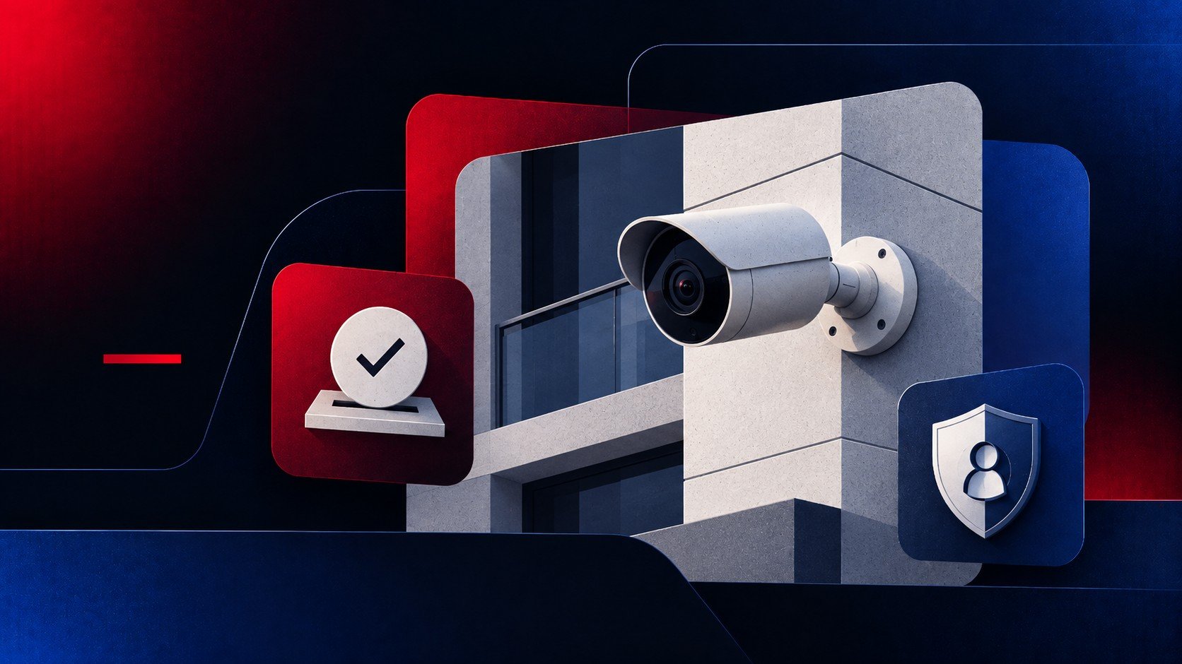Caméra de vidéosurveillance fixée au plafond du hall d'entrée d'un immeuble en copropriété